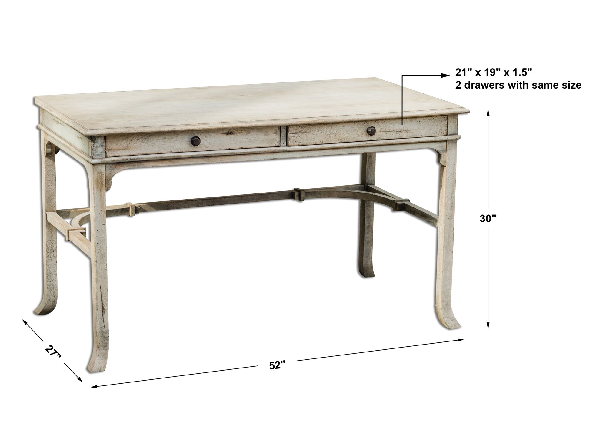 Image 5 Bridgely 52" Wide Aged White Finish Wood Writing Desk more views