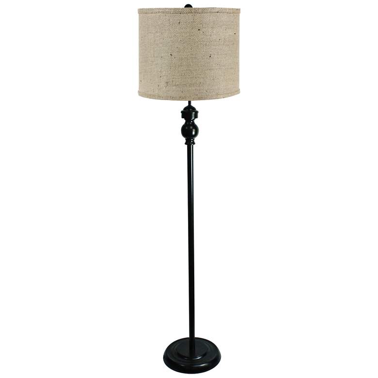 Image 1 Bridgeport Black Floor Lamp with Natural Burlap Shade