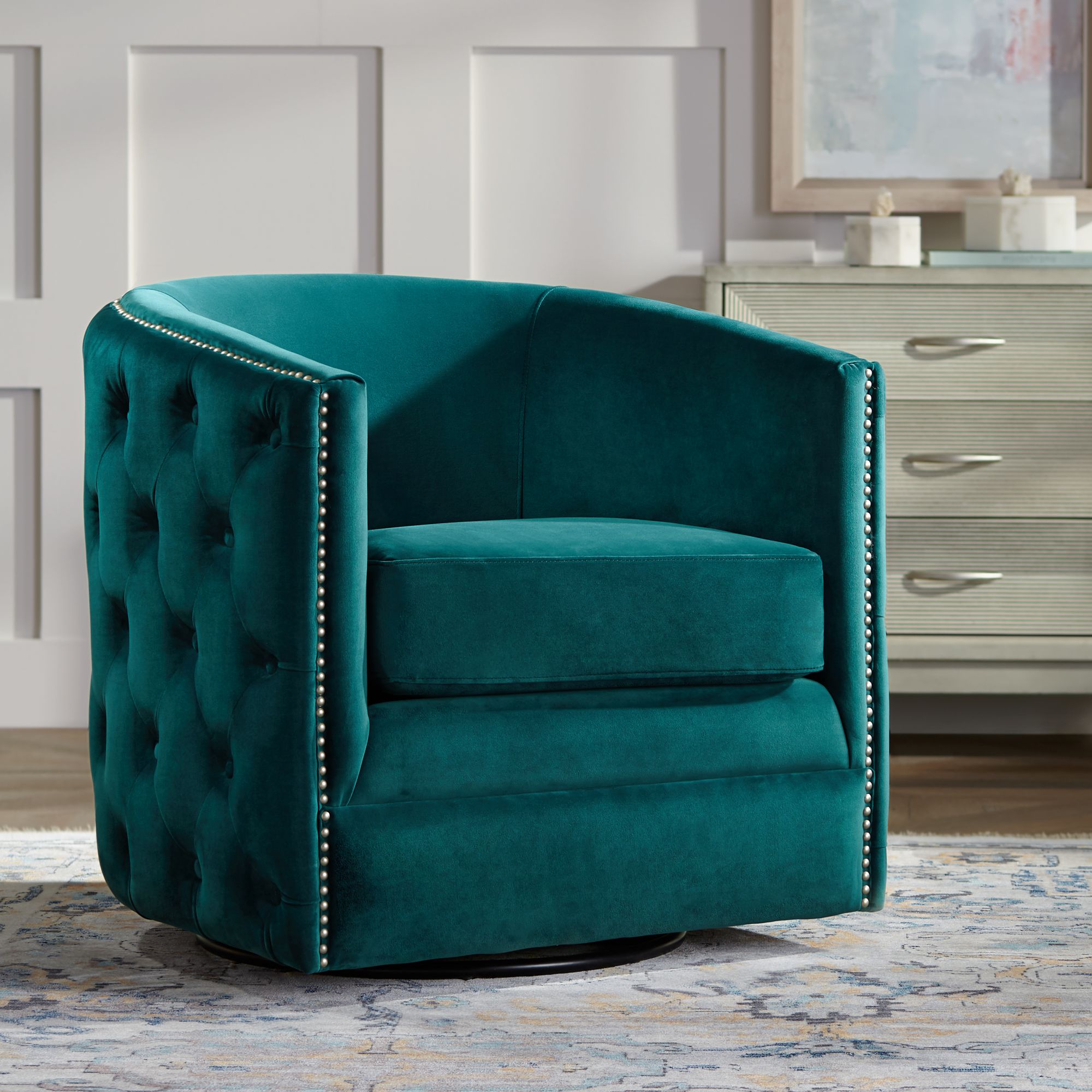 teal swivel chair