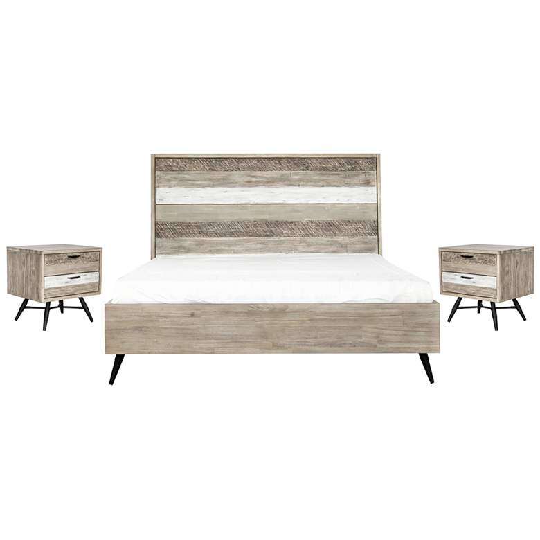 Image 1 Bridges 3 Piece King Bedroom Set in Two Tone Grey Acacia Wood and Steel