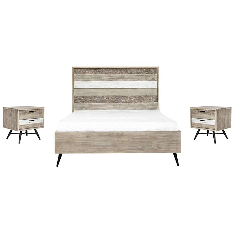 Image 1 Bridges 3 Piece Queen Bedroom Set in Two Tone Grey Acacia Wood and Steel