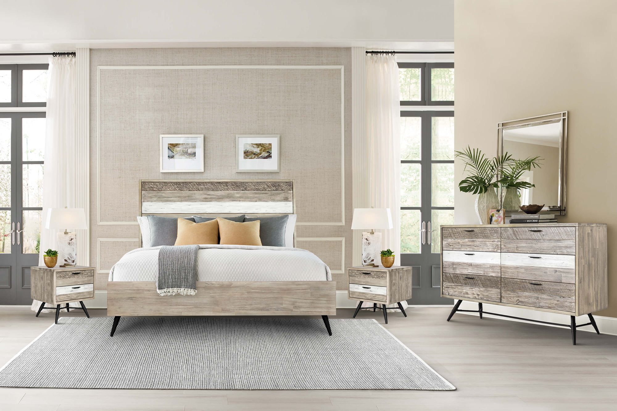 Bridges King Platform Bed in Two Tone Grey Acacia Wood and Steel