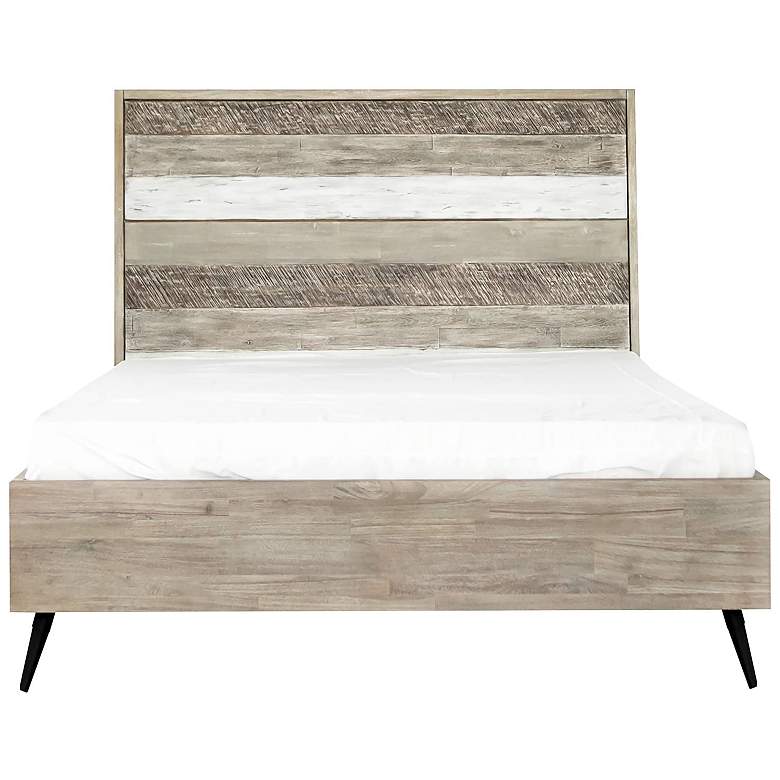 Image 1 Bridges Queen Platform Bed in Two Tone Grey Acacia Wood and Steel