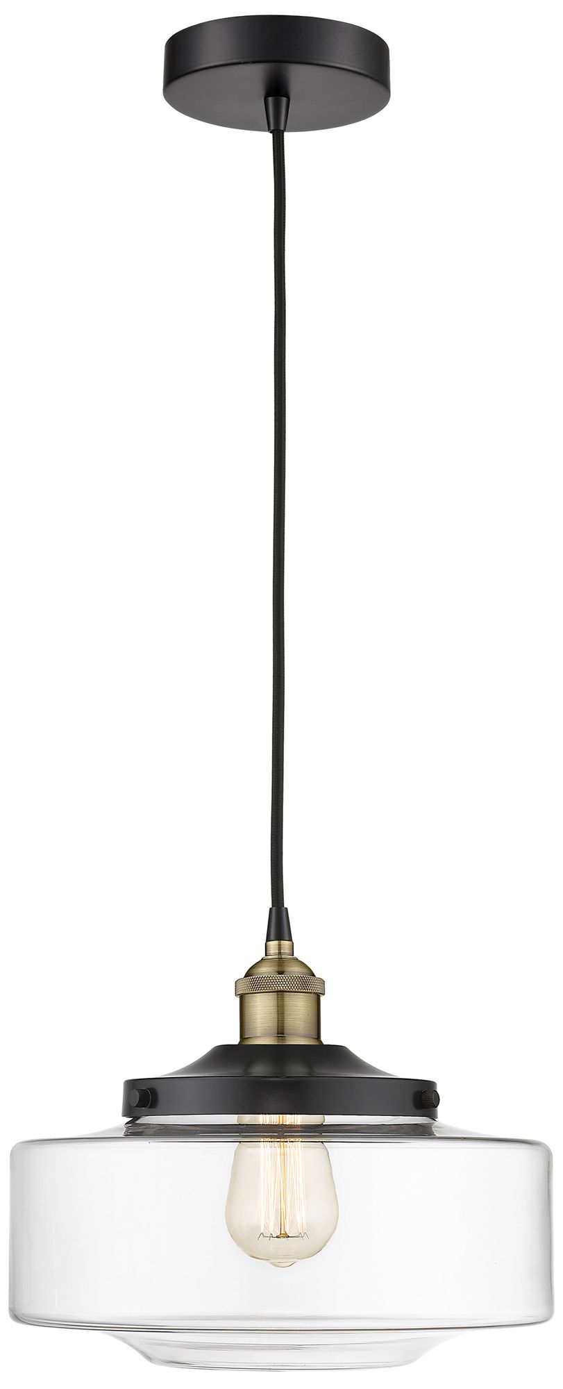Bridgeton 12" Wide Black Brass Corded Mini Pendant With Clear Shade