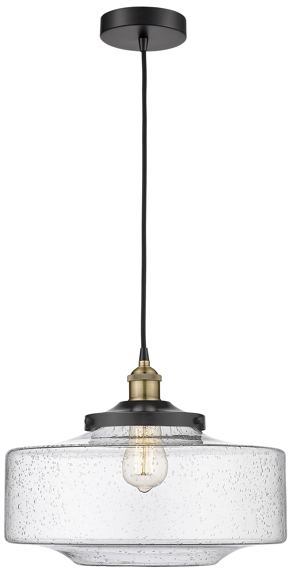 Bridgeton 16" Wide Black Brass Corded Mini Pendant With Seedy Shade