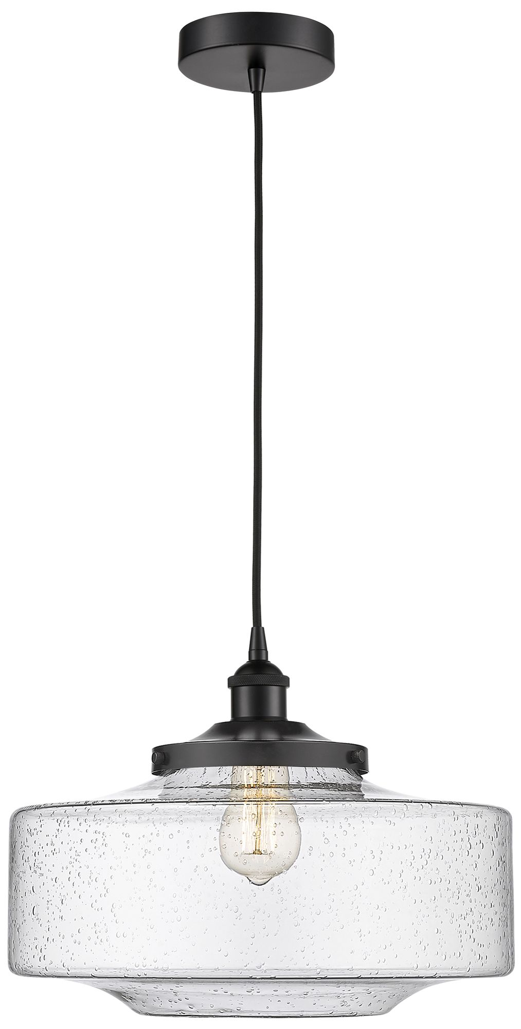 Bridgeton 16" Wide Matte Black Corded Mini Pendant With Seedy Shade