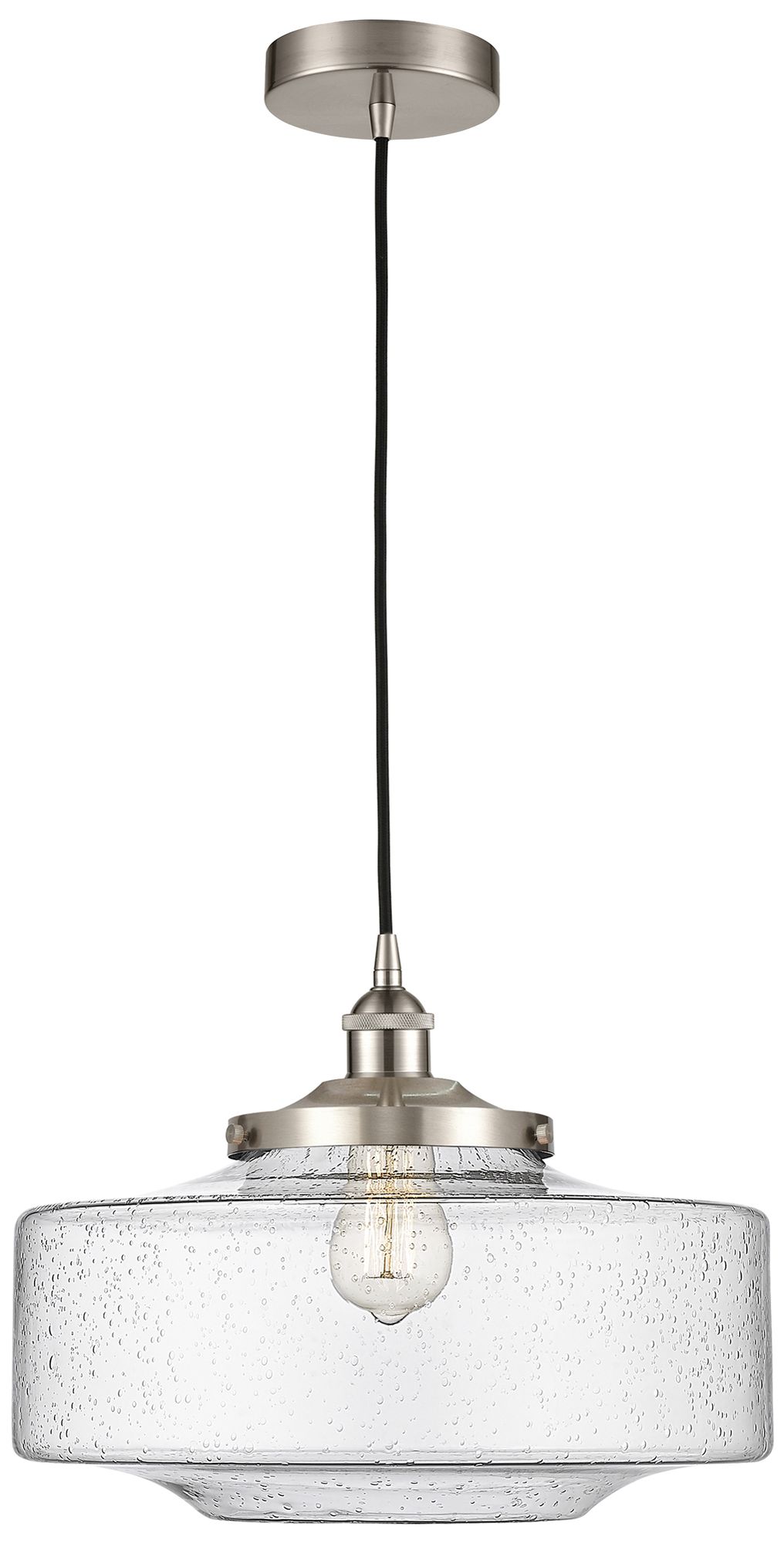 Bridgeton 16" Wide Satin Nickel Corded Mini Pendant w/ Seedy Shade