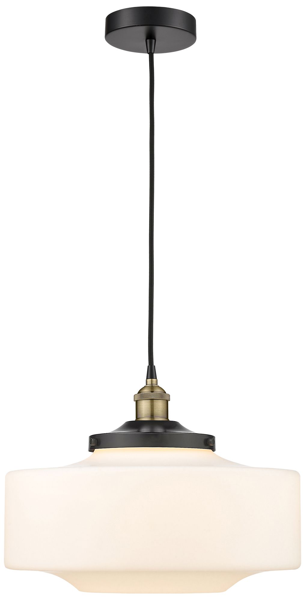 Bridgeton 16"W Black Brass Corded Mini Pendant w/ Matte White Shade