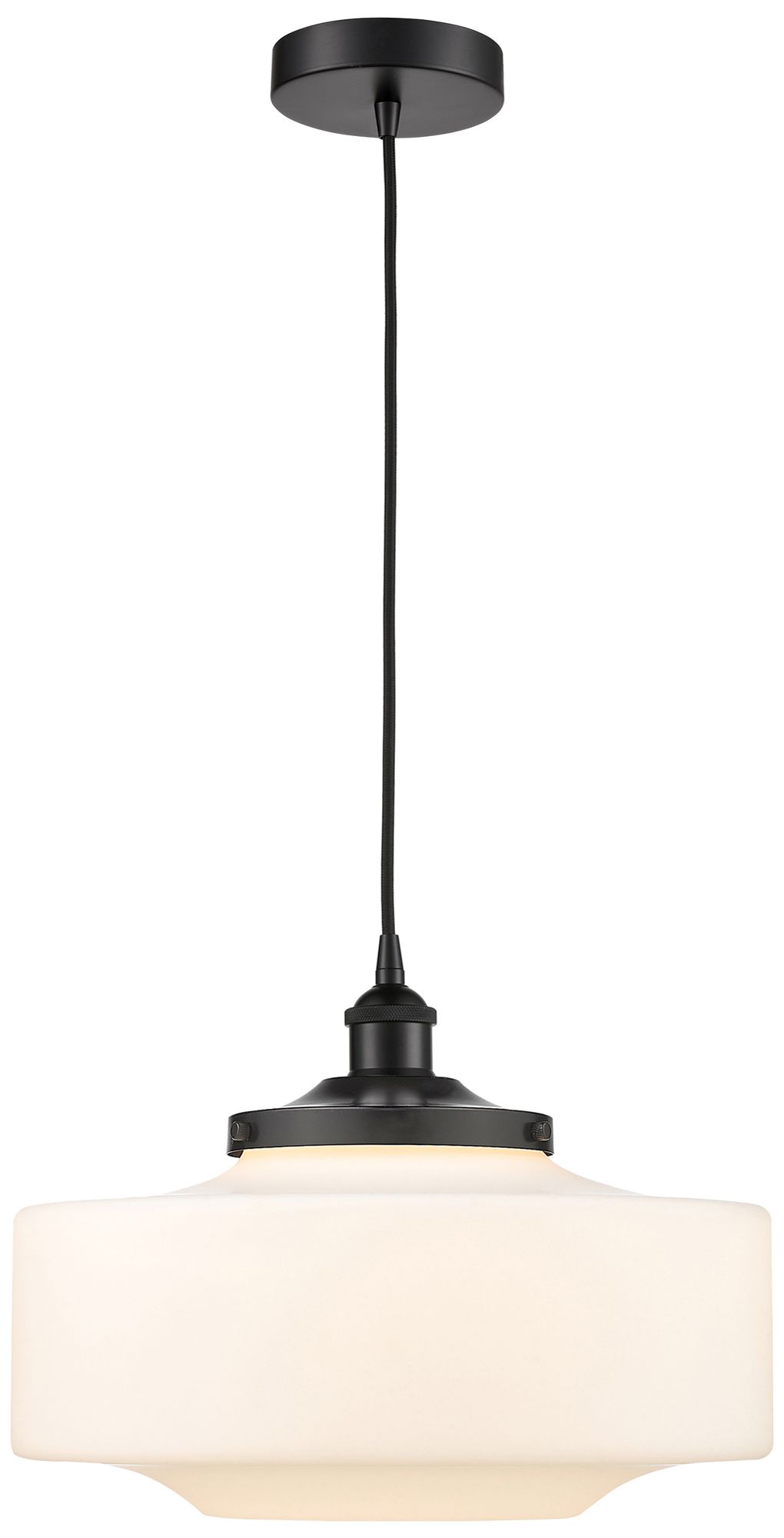 Bridgeton 16"W Matte Black Corded Mini Pendant w/ Matte White Shade