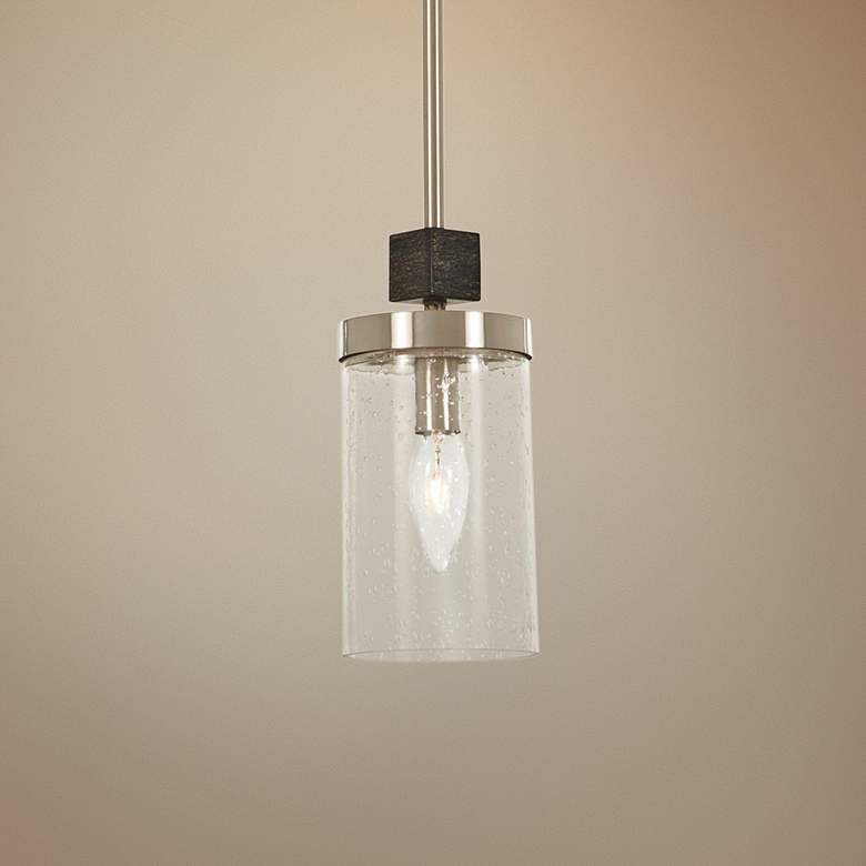 Image 1 Bridlewood 4 inchW Stone Gray and Brushed Nickel Mini Pendant