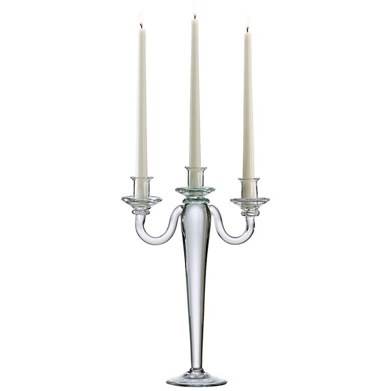 Image 1 Brie Three Arm 15" High Clear Glass Candelabra Candle Holder