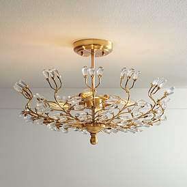 Image1 of Brielle 18 1/2" Wide 4-Light Brass Branch and Crystal Ceiling Light
