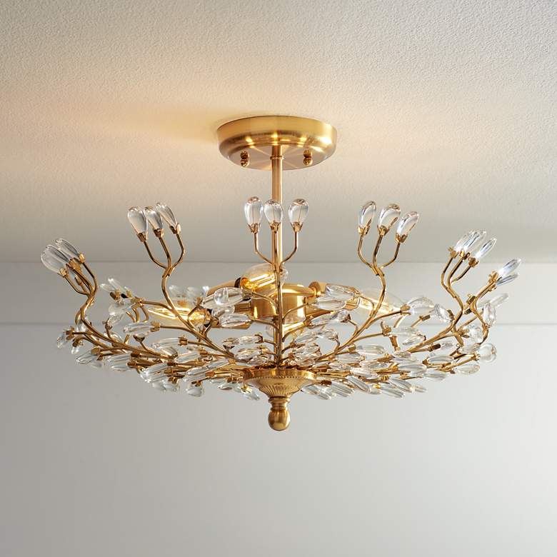 Image 1 Brielle 18 1/2" Wide 4-Light Brass Branch and Crystal Ceiling Light
