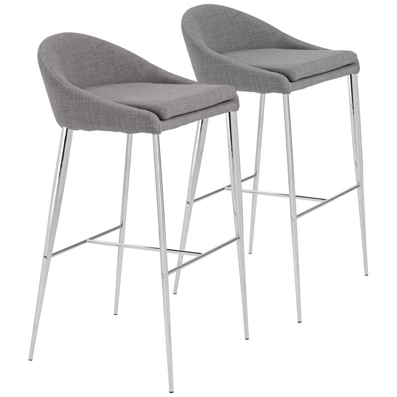 Image 1 Brielle 30 inch Chrome and Gray Fabric Barstool Set of 2