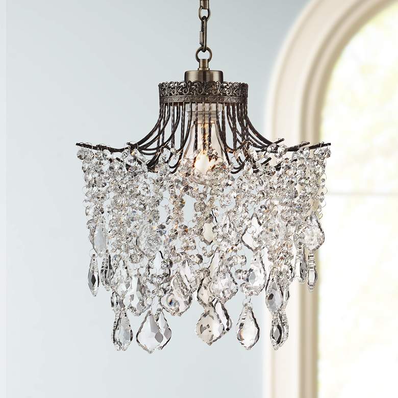 Brielle Antique Brass 12&quot; Wide Crystal Plug-In Swag Pendant