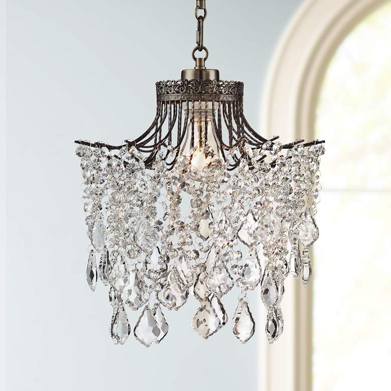 Image 1 Brielle Antique Brass 12" Wide Crystal Plug-In Swag Pendant