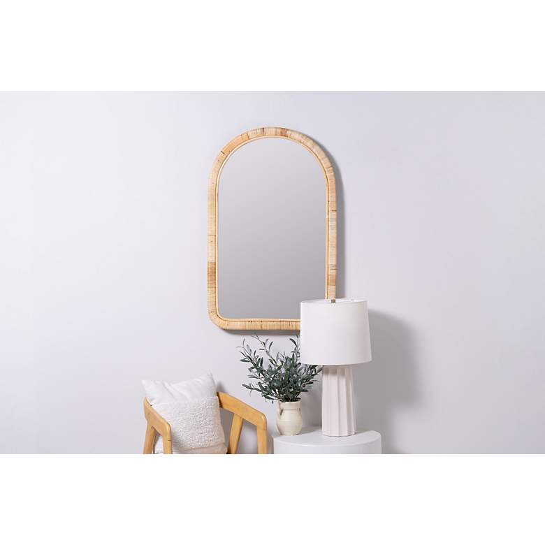 Image 4 Brienne Natural Finish 38" x 24" Rattan Arched Wall Mirror more views