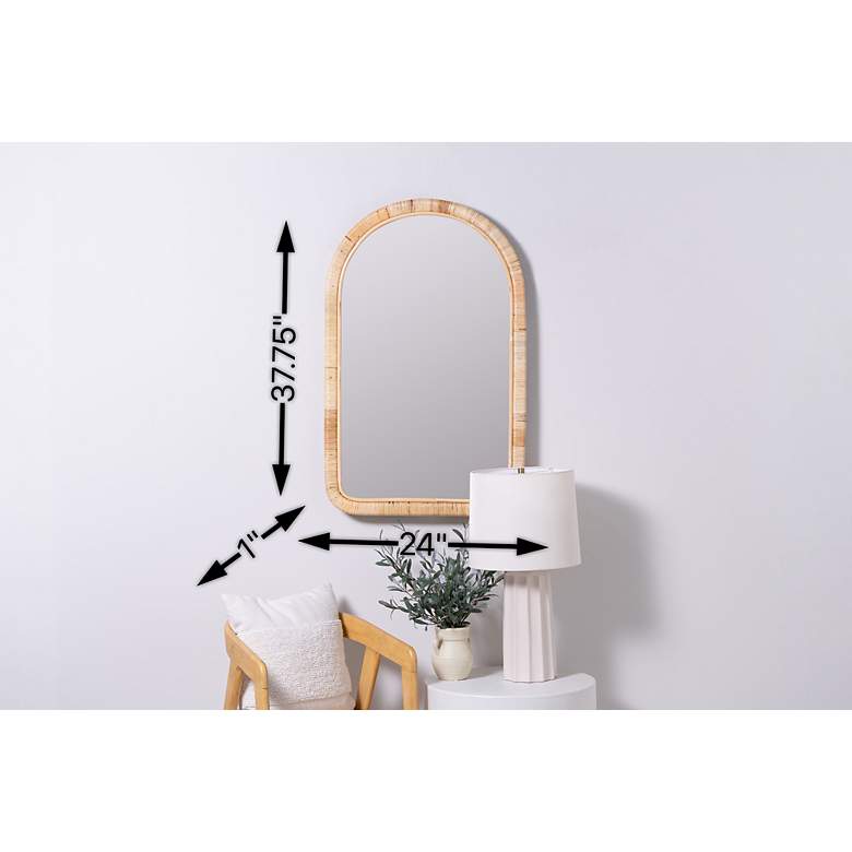 Image 7 Brienne Natural Finish 38" x 24" Rattan Arched Wall Mirror more views