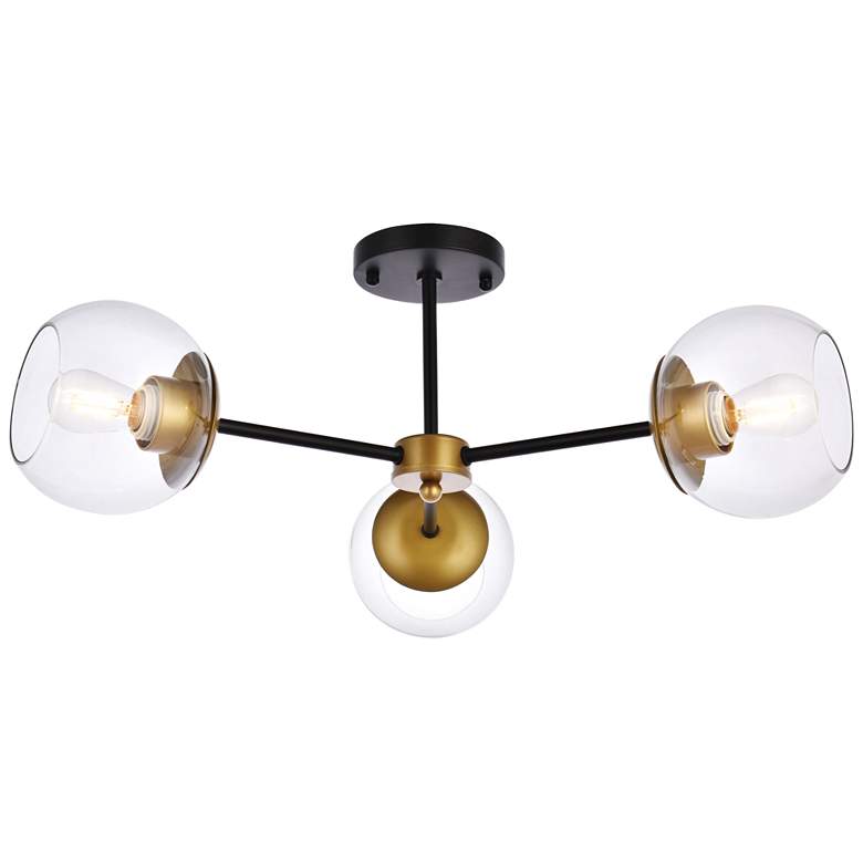 Image 1 Briggs 26" Flush Mount In Black And Brass With Clear Shade