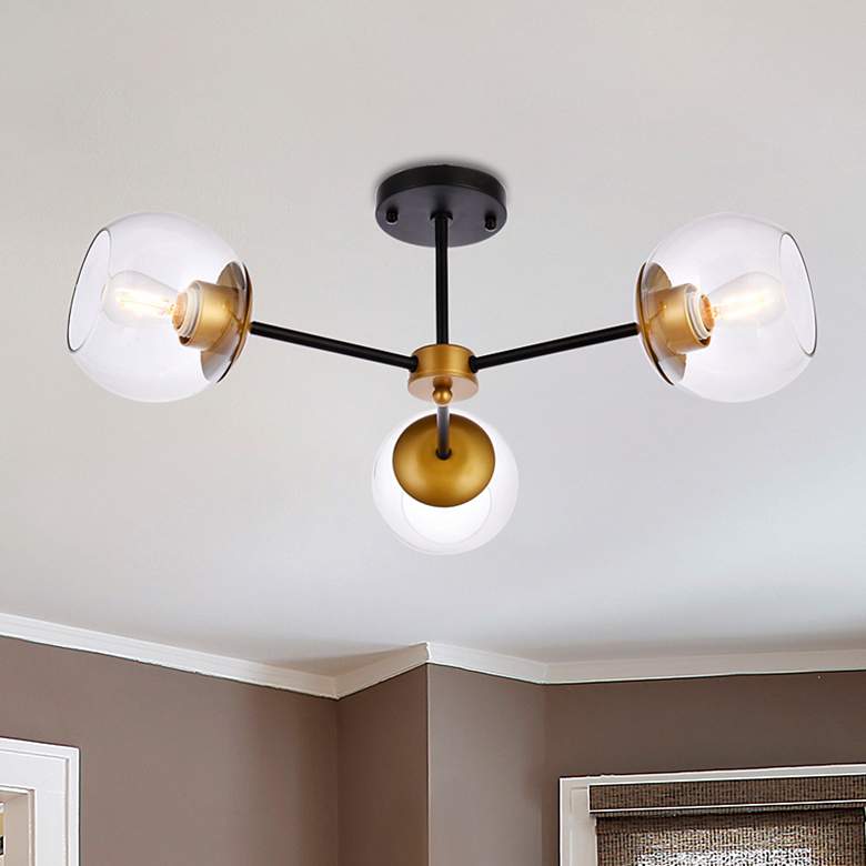 Image 1 Briggs 26" Flush Mount In Black And Brass With Clear Shade
