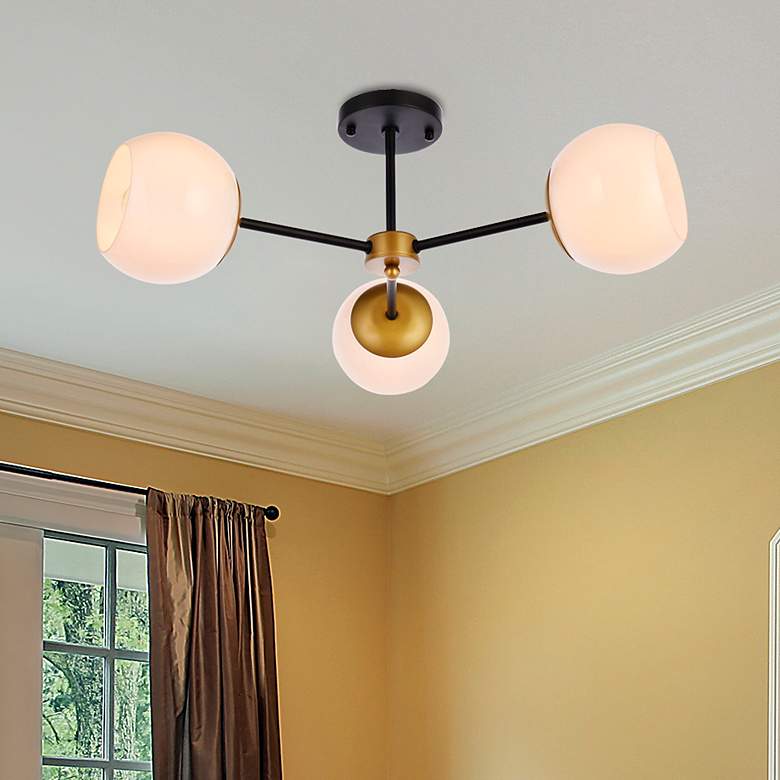 Image 1 Briggs 26" Flush Mount In Black And Brass With White Shade