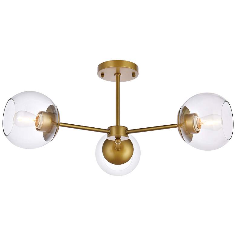 Image 2 Briggs 26" Flush Mount In Brass With Clear Shade