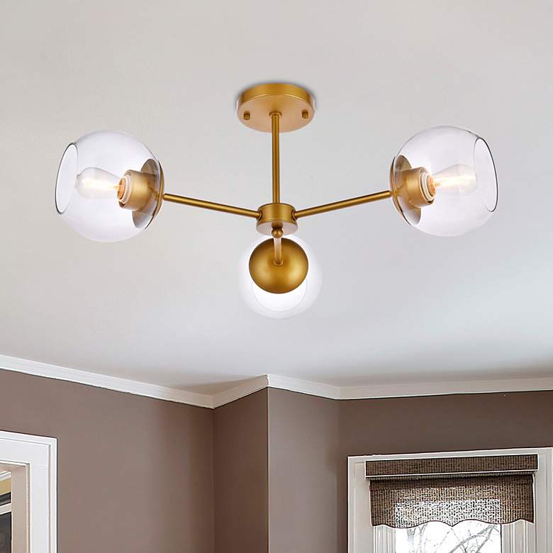 Image 1 Briggs 26" Flush Mount In Brass With Clear Shade