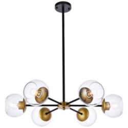 Briggs 30" Wide Black Brass Iron 6-Light Globe Pendant