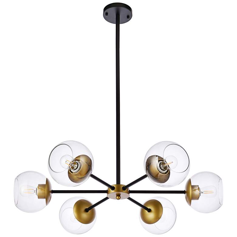 Image 5 Briggs 30" Wide Black Brass Iron 6-Light Globe Pendant more views