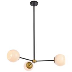 Briggs 32" Pendant In Black And Brass With White Shade
