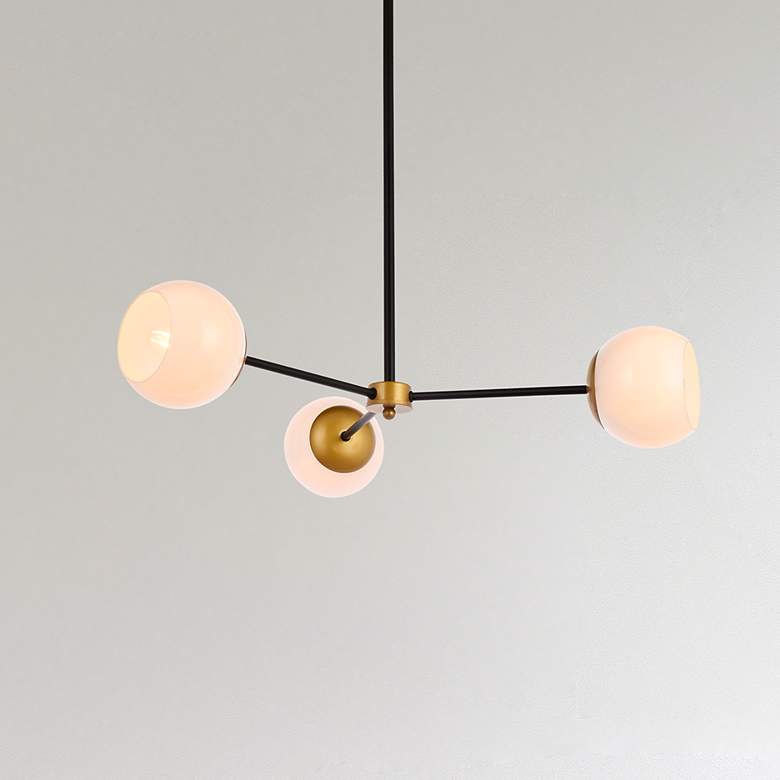 Image 1 Briggs 32" Pendant In Black And Brass With White Shade