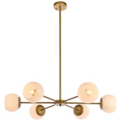 Briggs 36" Wide Brass 6-Light Wagon Wheel Chandelier