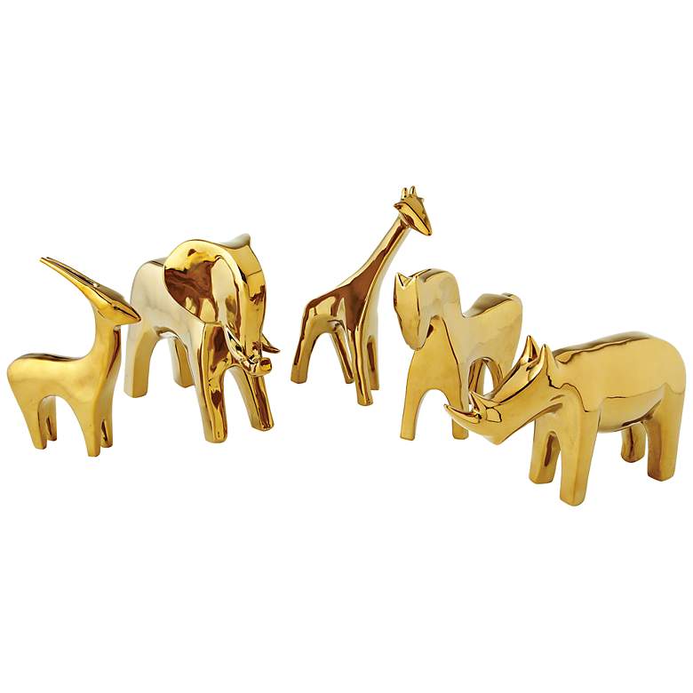 Image 1 Bright Gold 7 3/4 inch High Ceramic Antelope Sculpture