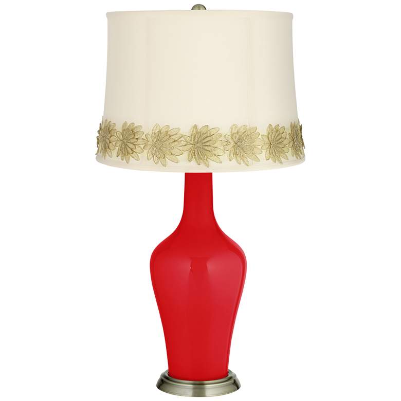 Image 1 Bright Red Anya Table Lamp with Flower Applique Trim