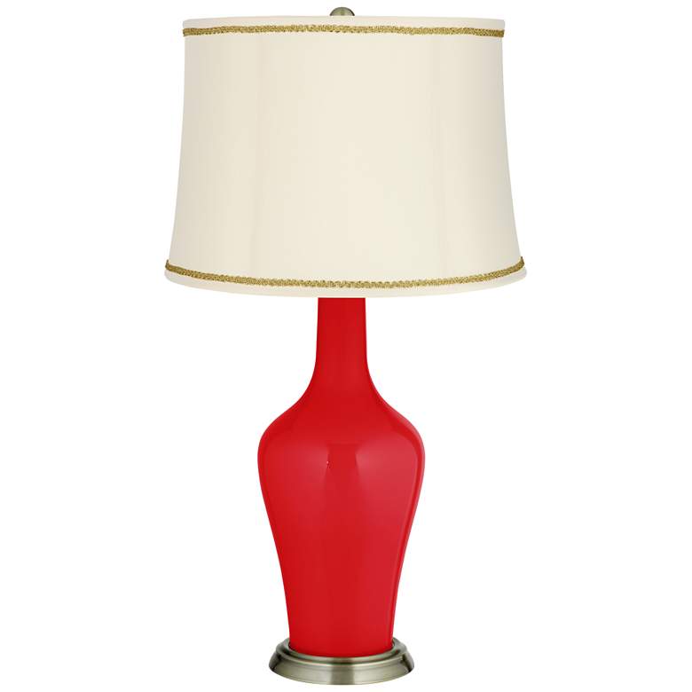 Image 1 Bright Red Anya Table Lamp with Scroll Braid Trim