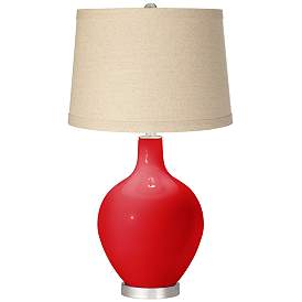 Image1 of Bright Red Burlap Drum Shade Ovo Table Lamp