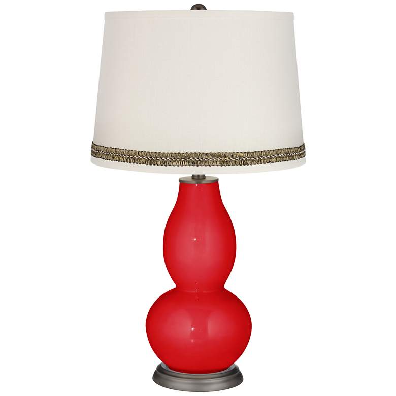 Image 1 Bright Red Double Gourd Table Lamp with Wave Braid Trim