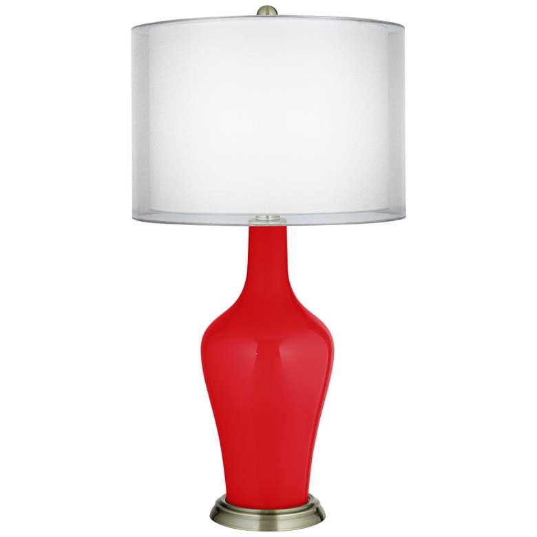 Image 1 Bright Red Double Sheer Silver Shade Anya Table Lamp