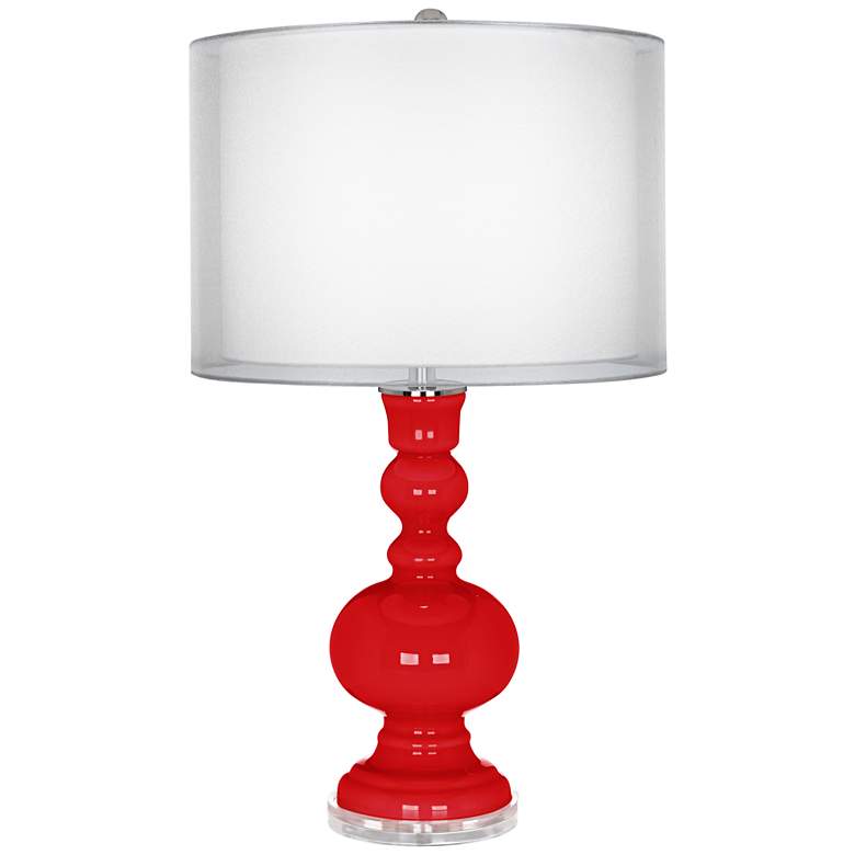 Image 1 Bright Red Double Sheer Silver Shade Apothecary Table Lamp