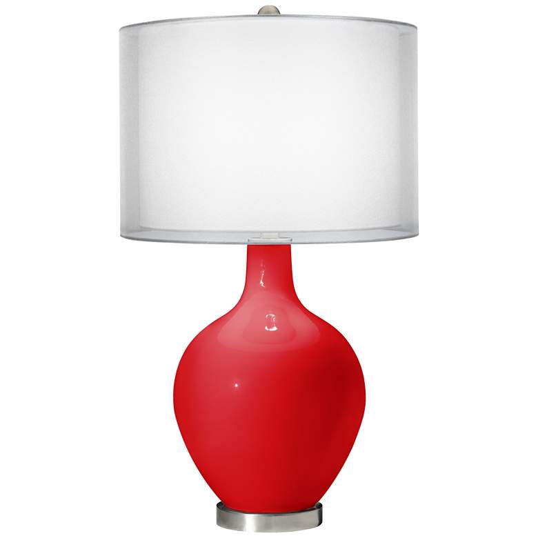 Bright Red Double Sheer Silver Shade Ovo Table Lamp