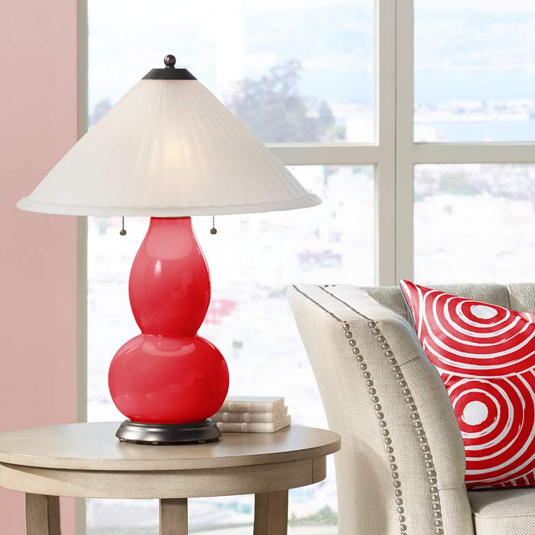 Image 1 Bright Red Fulton Table Lamp with Fluted Glass Shade