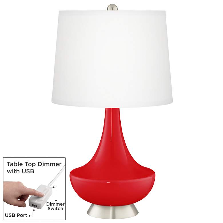 Image 1 Bright Red Gillan Glass Table Lamp with Dimmer