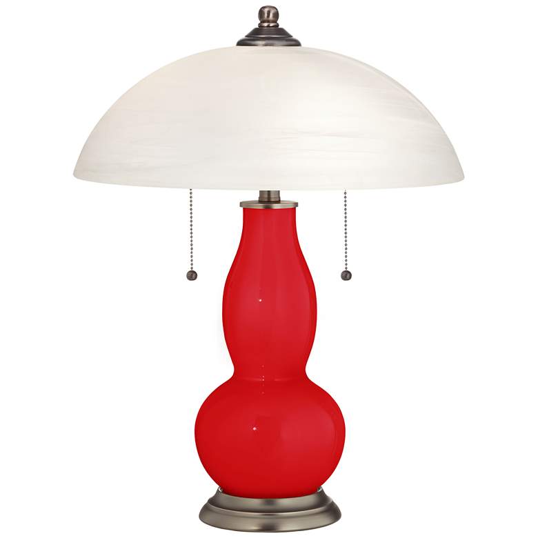 Image 1 Bright Red Gourd-Shaped Table Lamp with Alabaster Shade