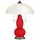 Bright Red Gourd-Shaped Table Lamp with Alabaster Shade