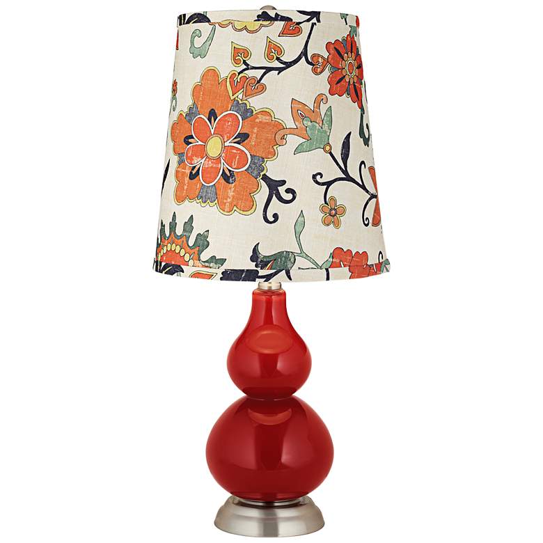 Image 1 Bright Red Harvest Flowers Cone Shade Small Gourd Table Lamp