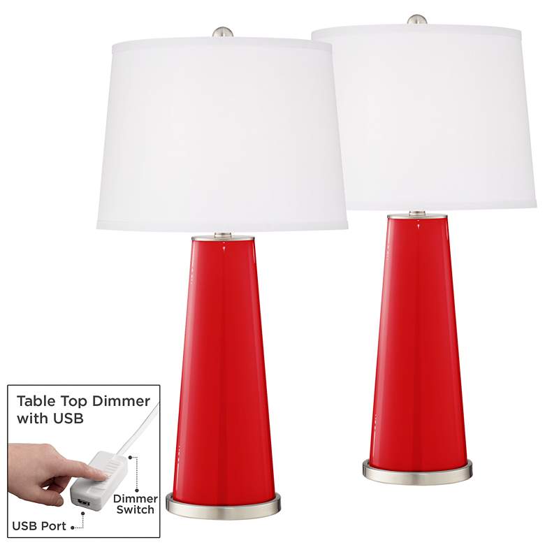Image 1 Bright Red Leo Table Lamp Set of 2 with Dimmers