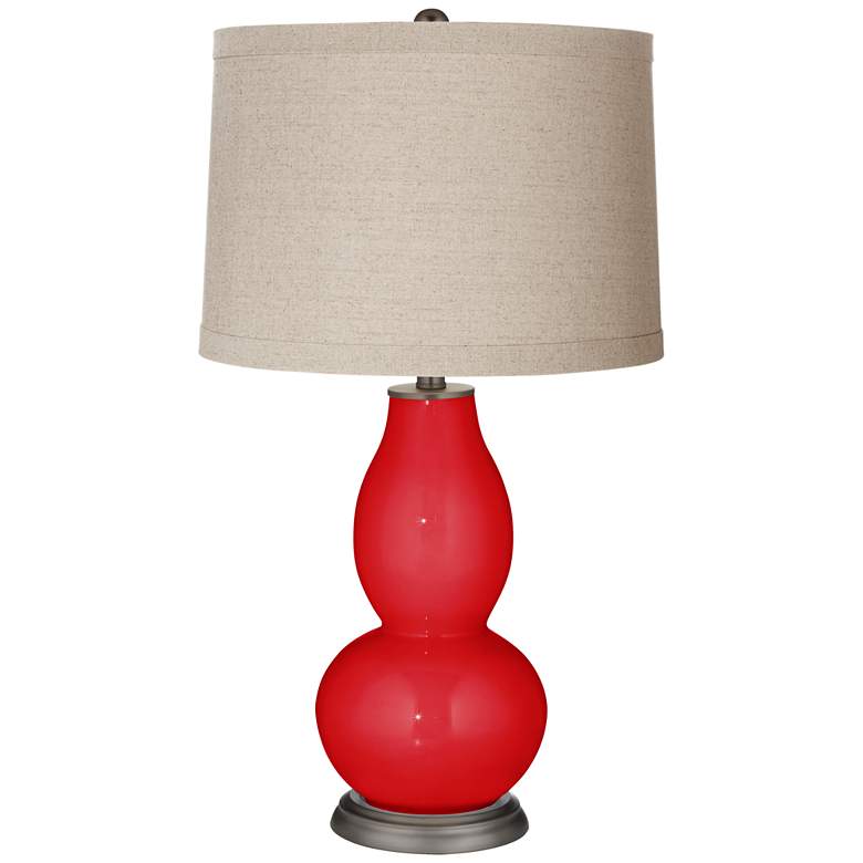 Image 1 Bright Red Linen Drum Shade Double Gourd Table Lamp