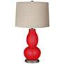 Bright Red Linen Drum Shade Double Gourd Table Lamp