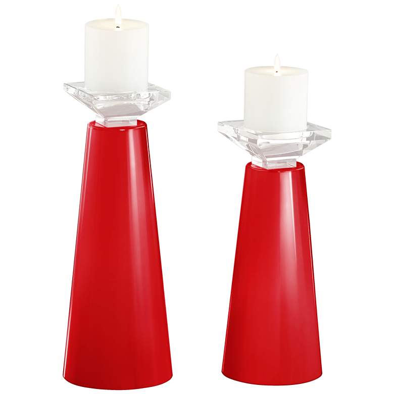 Image 2 Bright Red Meghan Set of 2 Candleholders