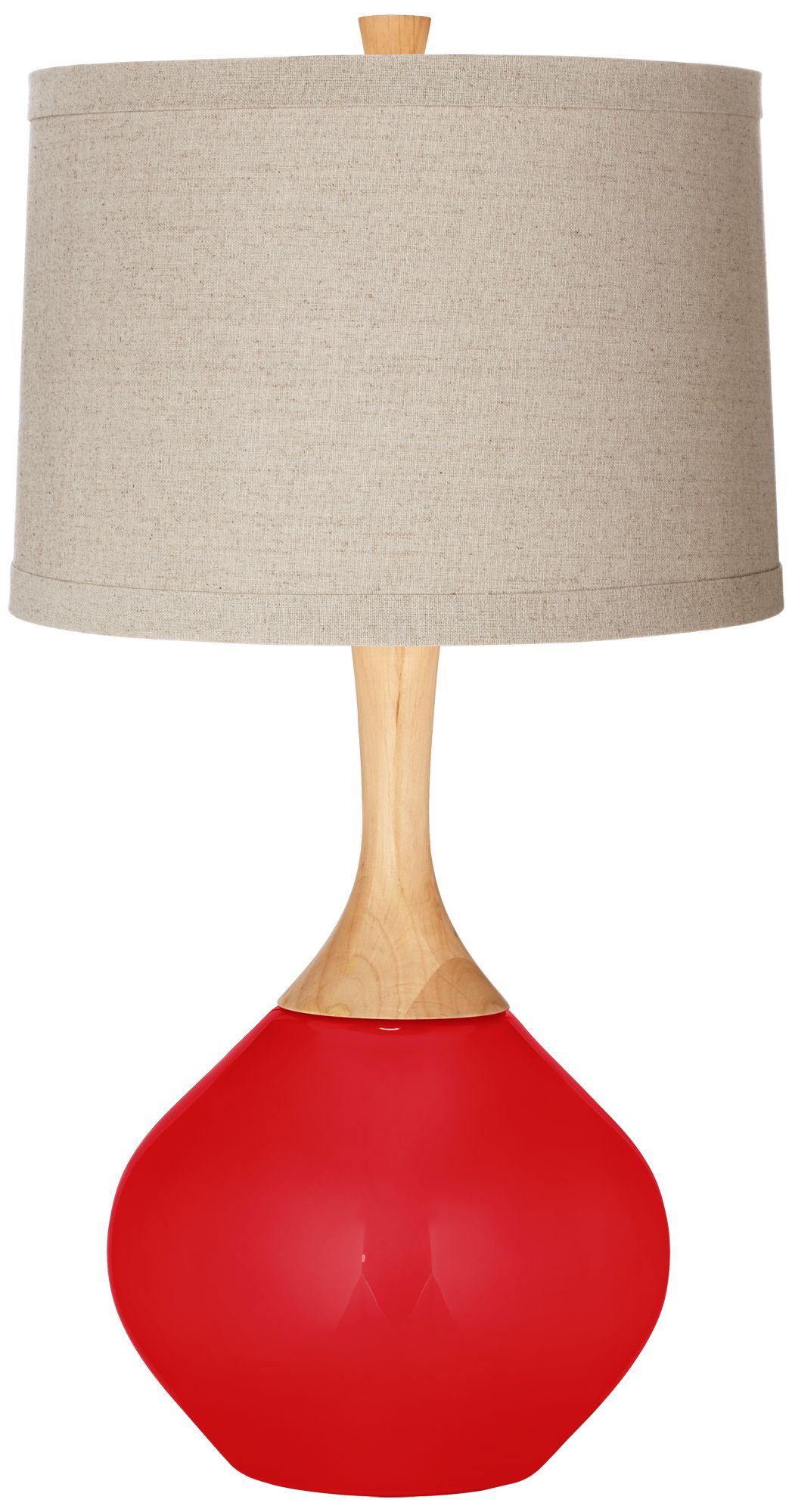 Image Bright Red Natural Linen Drum Shade Wexler Table Lamp